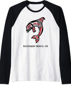 Rockaway Beach, Oregon Native American Orca Killer Whale Raglan Baseball Tee