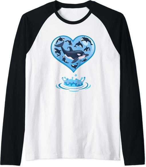 Orca Whale Lover Orca Raglan Baseball Tee