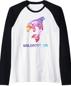 Depoe Bay Oregon Native American Orca Killer Whale Raglan Baseball Tee