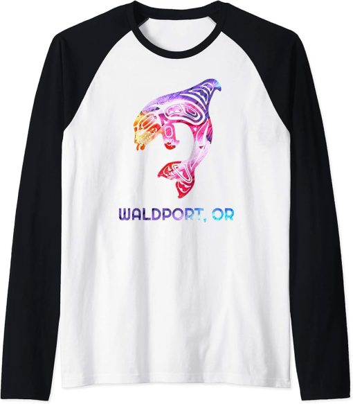 Depoe Bay Oregon Native American Orca Killer Whale Raglan Baseball Tee