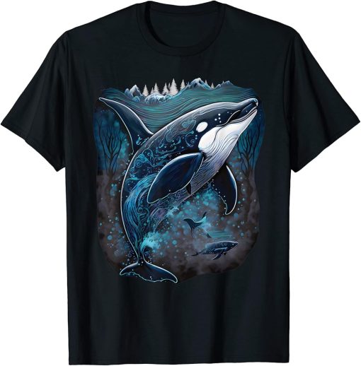 Colourful mystical orca whale watching dolphin pottwhale orca whale T-Shirt