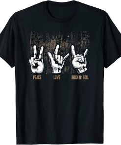 Peace Love Rock And Roll Guitar Retro Hippie T-Shirt