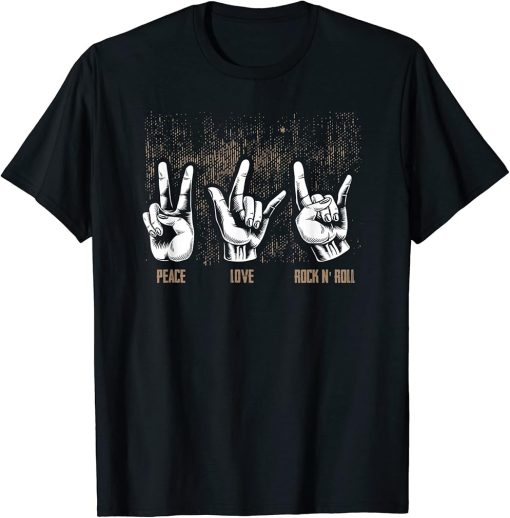 Peace Love Rock And Roll Guitar Retro Hippie T-Shirt