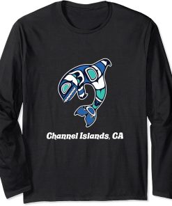 Islands Channel CA Native American Tribal Orca Killer Whale Long Sleeve T-Shirt