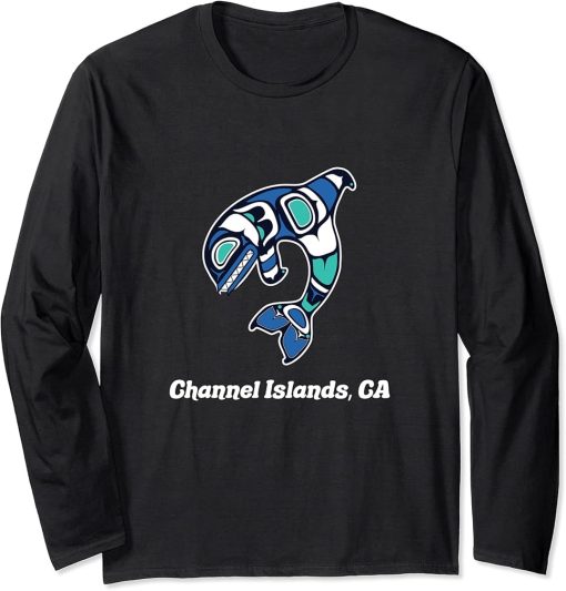 Islands Channel CA Native American Tribal Orca Killer Whale Long Sleeve T-Shirt